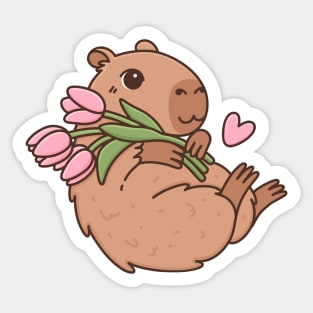 Cute capybara with flowers Sticker